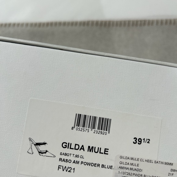 Amina Muaddi glida mule heels in powder blue with pink embellishments - Picture 7 of 8